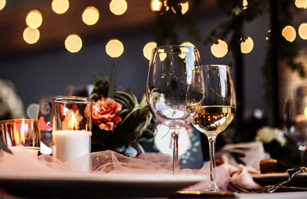 Wine glasses on table at awards gala
